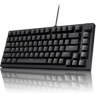 AJAZZ AK820 Wired Mechanical Keyboard, 75% QWERTY Layout 82-Key Hot-Swappable Gaming Keyboard with Volume Control Knob, PBT Keycaps, Red Switches, White North-Facing LED Lighting Effect, Black