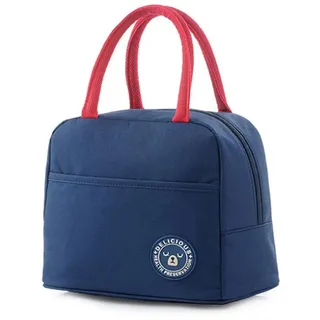 SUOXU Lunch Tasche,Lunch Box Mini Wasserdichte Tote Mittagessen Tasche,2 Edelstahl Bestecksets,Tragbare Wiederverwendbare Klein Kühltasche Isoliertasche für Männer und Frauen Picknicktasche(Blau)