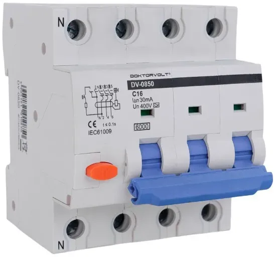Fi-Schutzschalter mit Überstromschutz C16 Typ A 30mA 16A 4P RCBO Doktorvolt DV-0850