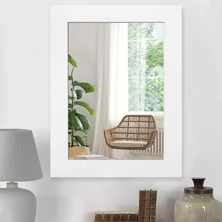 HLFMVWE Weiße Große Spiegel für Wand Rechteck Vintage Rustikalen Wandspiegel Mit Hölzernen Rahmen Antiken Hängenden Spiegel Bauernhaus für Bad Schlafzimmer Wohnzimmer Dekorative 50 x 40 cm Wide Trim