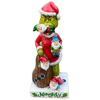 FIYSON Grinch zwerg Massaker, Gartenzwerg-Statuen Außendekoration, Grinch-Esszwerge Skulptur, Lustige Zwerge Resin Statue, Außenstatue für Patio, Rasen, Feengarten Hofkunstdekoration,17cm