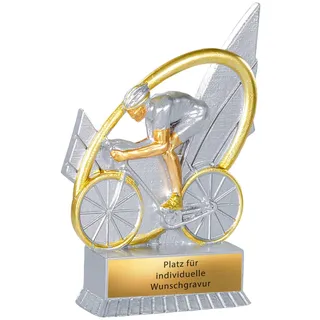 Fahrrad Pokal 12 cm - Radfahrer Trophäe mit Gravur - Radrennen Award Silber