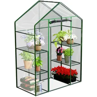 Plonos Gewächshaus Foliengewächshaus Gartengewächshäus Stabil Tomatenhaus 195 x 140 x 70 cm Regal Garten Balkon Grün Transparent