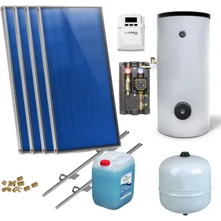 Sunex Flachkollektoren Warmwasser Solarpaket 4 Kollektoren Speicher Flachkollektor