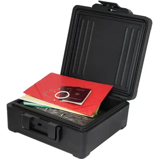 HMF Feuerfeste Dokumentenbox DIN A4 Ordner, wasserdichte Geldkassette abschließbar, 39 x 40 x 17 cm, Schwarz