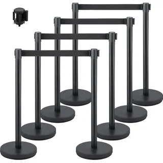 Vevor 8 x Absperrpfosten aus Eisen und Stahl, Kunststoff Pfosten mit Adapter, Poller Kette Absperrkette, Absperrung Schwarz in Theatern, Hotels, Personenleitsystem Absperrständer 90 cm Gesamthöhe