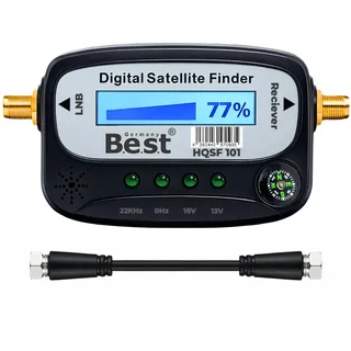 Digitaler Satelliten-Finder | Digitales Messgerät zur schnellen Satellitenausrichtung, inklusive LCD, Kompass & akustischer Tonausgabe | Ideal für Astra 19.2, Hotbird | inkl. F-Kabel und Anleitung