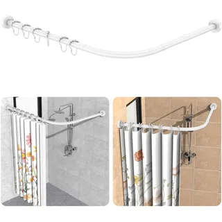 Duschvorhangstange ohne Bohren, 304 Edelstahl L Form Teleskopstange, 95-125 x 95-125 cm, inkl. 18 Ringe, ohne Deckenhalterung, Ecke Duschvorhangstange Rostfrei, für Badewanne & Dusche - Weiß