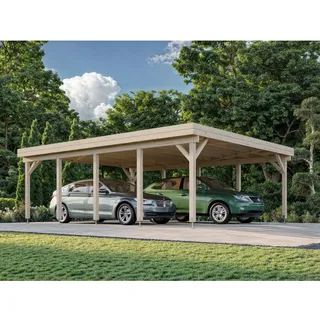 Doppel-Carport 555 x 732 cm Dunkelgrau lackiert