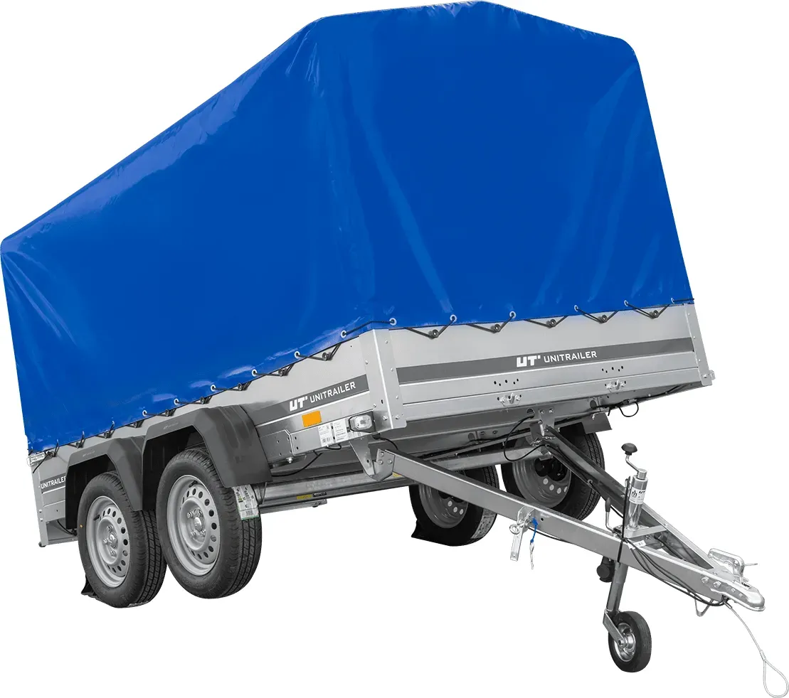 Zweiachsanhänger 264x150 UNITRAILER GARDEN 265/2 KIPP mit Rahmen H-1100 und blauer Plane