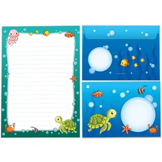 Briefpapier-Set Briefblock mit Umschlag für Mädchen Jungen Kindermotiv Schildkröte Tiere Briefbögenblock liniert (Block A5 mit 25 Blätter + 15 Umschläge)