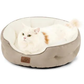 Bedsure Katzenbett waschbar Katzen Bettchen - 51x48x15cm Katzenbett mit zweiseitig Innenkissen Katzenschlafplatz für Katzen oder kleine Hunde, Kamel