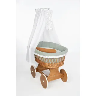 Mionido Stubenwagen-Komplettset Bollerwagen Tony Natur, Weiß, Currygelb, Buche, Waldgrün, Textil, Holz, 5-teilig, Höhe ca. 5 cm, Füllung: Hohlfaser, 60x167x100 cm, Bezug abnehmbar/waschbar, atmungsaktiv, Babymöbel, Babybetten, Stubenwagen & Babywiegen, Stubenwagen