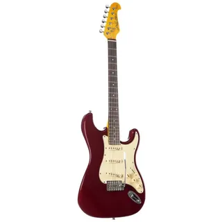 J & D E-Gitarre im ST-Stil mit Erle-Korpus, Ahorn-Hals, Keramik Single Coil, Red,