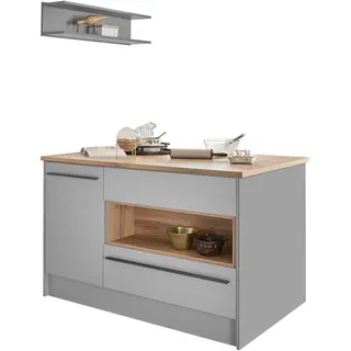 Mid.you Kücheninsel, Grau, Eiche, Kunststoff, 3 Schubladen, einzeln stellbar, 145x90x90 cm, höhenverstellbare Füße, Küchen, Küchenmöbel, Kücheninseln