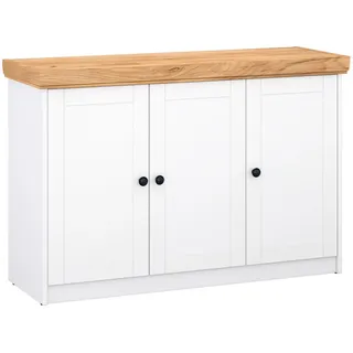 Homestyle4u Sideboard 134,6 x 82 x 41,8 cm Weiß / Eiche