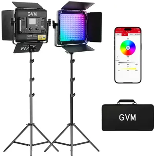 GVM 800D LED-RGB-Videolicht-Set, 6 x verbesserte Studioleuchten mit optischer Linse, Fotobeleuchtung mit 20 Szenenmodi, Panelleuchten mit 19500 Lux/0,5 m, Filmen, Inhalt