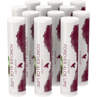 Forever Aloe Lips, hochwertiger Lippenpflegestift mit Aloe Vera, Jojobaöl und Bienenwachs für trockene und rissige Lippen, Dermatest zertifiziert, glutenfrei (12 x 4,25 g)
