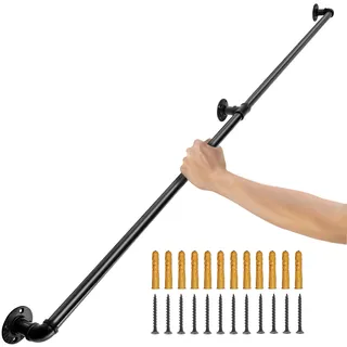 Vevor 2 Stk. Retro Wasserrohr Handlauf 152cm Industrieller Geländer Schutzbügel Kohlenstoffstahl Mattes Finish Handlauf Rustikal 200 kg Tragfähigkeit Geeignet für Handläufe im Innen-/Außenbereich