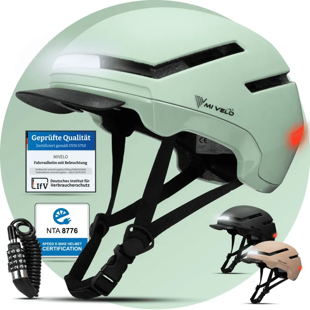Fahrradhelm mit Front- und Rücklicht NOVA - Mint - M - Bestseller,Neu,oft gekauft