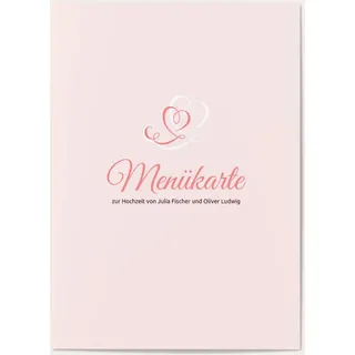 Menükarten zur Hochzeit selbst gestalten - Zarte Herzen - Rosa | Wunderkarten.de
