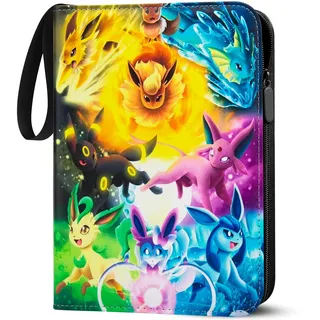 Karten Sammelalbum für Pokemon Karten,Sammelkarten Album Mit Reißverschluss,400 Karten Kapazität, PU-Material, wasserfest,4-Taschen Kartenmappe für Sammeln & Aufbewahren,50 Pcs Seite