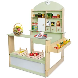 Coemo Kaufmannsladen Holz mit 3 Schubladen Schrank Uhr Theke Seitentheke Farbe Pastell-Grün