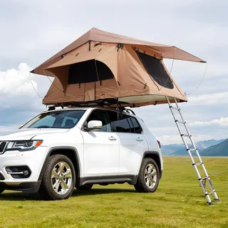 Vevor Dachzelt Hartschale Autozelt Camping für 2–3 Personen, zusammenklappbares Hartschalen-Dachzelt mit einstellbarer Teleskopleiter Matratze, wasserdicht Jeep SUV Van Pickup