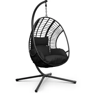 Swoods XXL Hängesessel mit Gestell - Hängesessel Für Indoor und Outdoor - Inkl. Kissen - Egg Chair - bis 150kg (Black)