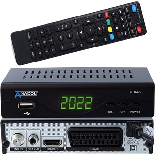 [Testurteil: GUT *] Anadol HD 666 HD Sat Receiver mit PVR Aufnahmefunktion, Timeshift & AAC-LC Audio, für Satellitenschüssel, Digital Satelliten Receiver, HDMI, SCART, DVBS, Astra Hotbird Sortiert