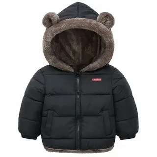 Natashas Baby Kinder Winterjacke Mantel mit Kapuze Jacke Warm Baby Niedlich Plüsch Bärenohren Jungen Mädchen Baumwolljacke(Schwarz, 128) - 128