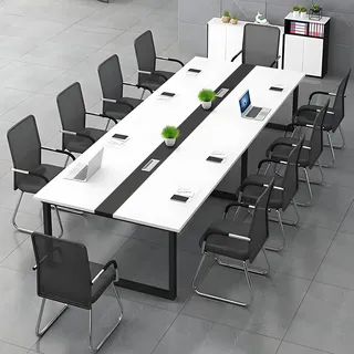 Konferenztisch große– Moderner Besprechungstisch mit Kabelmanagement – Büroarbeitstisch für Seminarraum, Coworking, Besprechungsraum, großer Esstisch - Stuhl Nicht im Lieferumfang enthalten