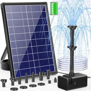 poposoap 8W Solar Springbrunnen mit 3600mAh Akku und Trockenlaufschutz für Teich und Garten