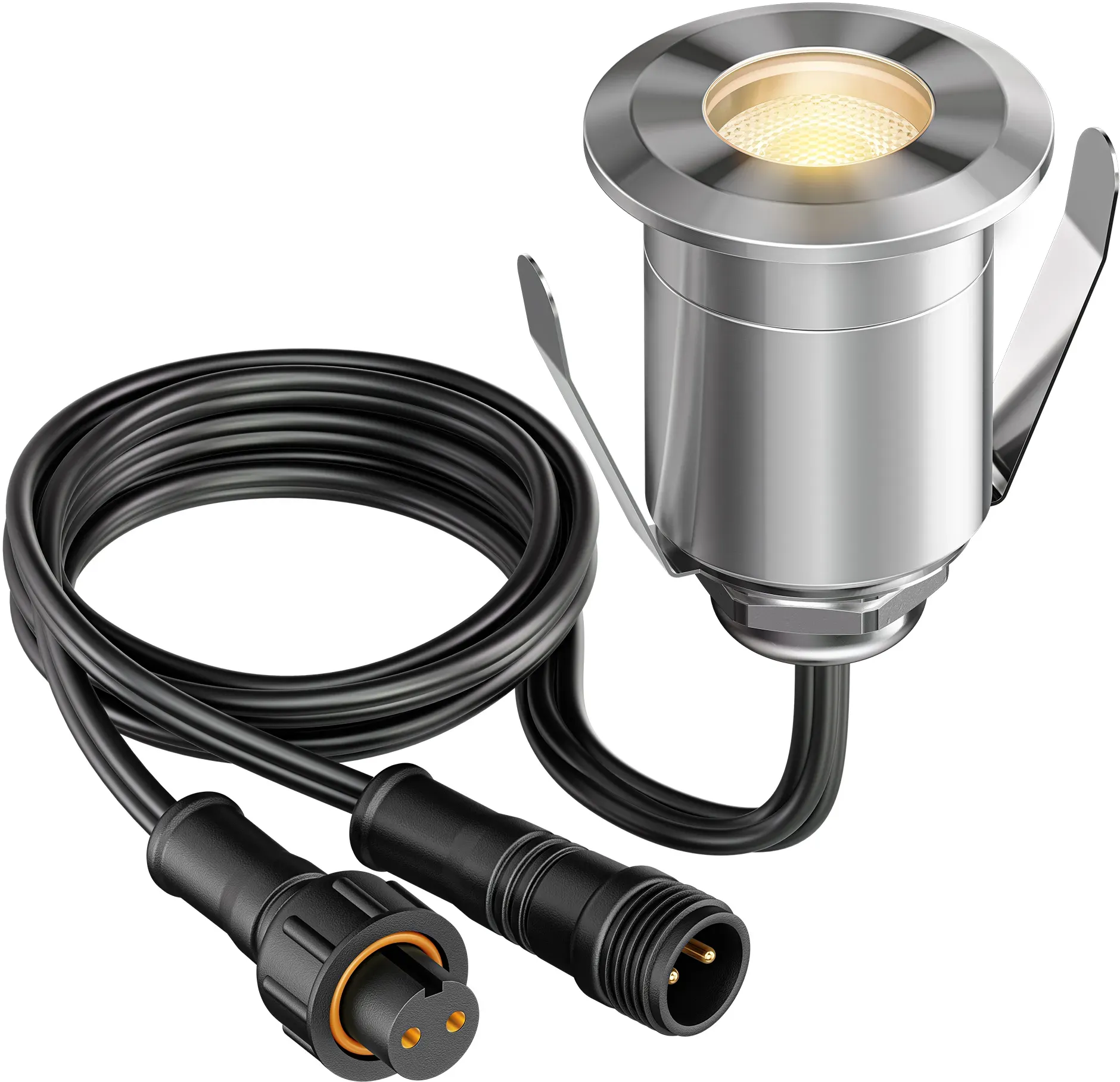 ledscom.de LED Bodeneinbauleuchte BINO für außen, IP67, Edelstahl, Glas, edelstahl, rund, 32mm Ø, warmweiß