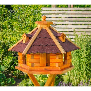 Deko-Shop-Hannusch Vogelhaus Futterhaus Futterhäuschen Vogelvilla V18, Vogelfutterhaus aus Holz mit Solarbeleuchtung (Rot, mittel), Vogelfutterhaus mit Futtersilo, Silo