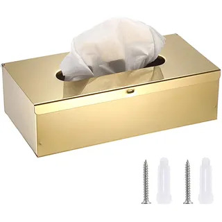 TOLIDA Rechteckige Tissue Box aus 304 Edelstahl, Taschentuchbox,Toilettentücher, Kosmetiktücherbox für Esszimmer Wohnzimmer Schlafzimmer Büro Hotel Gold (25 * 13 * 7.5CM)