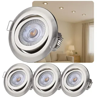 Sweet Led | LED Einbaustrahler 230V flach dimmbar in 3 Stufen - Einbauleuchten 5W 360lm 3000K warmweiß - LED Spots Decke 68mm Lochmaß - Deckenstrahler schwenkbar | rund - Farbe chrom-nickel - 3er Set
