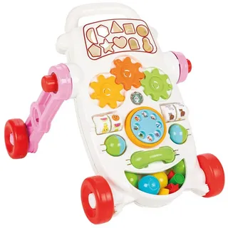 Lemodo Lauflernwagen mit Soundeffekten, Lauflernhilfe mit Spielzeugzubehör, Babywalker pink