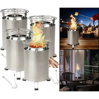 Carlo Milano 4er-Set Outdoor-Tisch- & Boden-Feuerstellen, Edelstahl, 18x18x25 cm