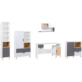 Deine Möbel 24 Jugendzimmer-Set, Weiß, Graphit, Grau, Eiche, 331x190x55 cm, Kinder- & Jugendzimmer, Jugendmöbel, Komplette Kinder- & Jugendzimmer