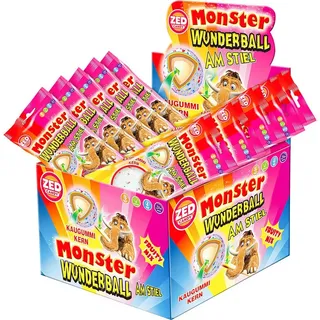 lollis Monster Wunderball Fruity am Stiel mit Kaugummi Kern 16 x 60 g