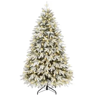 Yorbay Künstlicher Weihnachtsbaum mit Beleuchtung Weiß Schneeflocken LED Tannenbaum für Weihnachten-Dekoration, aus PE und PVC, 150cm