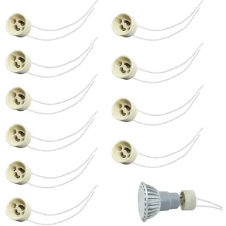10 Stück GU10 Fassung , Keramiksockel für LED mit Silikon, Stromleitung 0.75mm2, Halogen Glühlampe, Hitzebeständig bis 600°C 0-250V 0-300W mit 10CM Kabel für Schienenbeleuchtung und Einbaustrahler