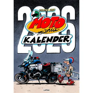 Lappan Verlag MOTOmania Kalender 2026: Monatskalender im Großformat: Großer Wandkalender mit Spiralbindung im Hochformat, 42 x 59 cm | Mit den beliebten Comics von Holger Aue | Geschenk für Motorrad-Fans