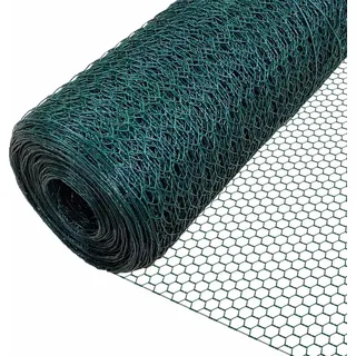 VOUNOT Drahtzaun Sechskantgeflecht, Maschendrahtzaun, 1x25m, Maschenweite 25mm, PVC-Beschichtet Grün - Vounot