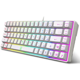 Snpurdiri 60% Gaming Tastatur, Kompakte RGB beleuchtete ergonomische Mini Tastatur, Leise mechanische Tasten, 68 Tasten, für Windows PC Laptop (weiß 68 Tasten)