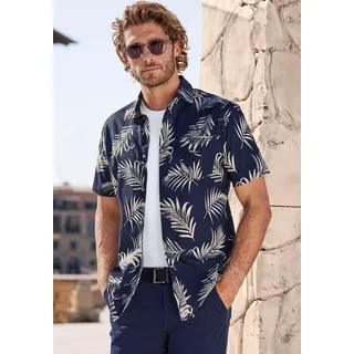 John Devin Hawaiihemd »Regular fit«, Kurzarm, Freizeithemd mit Palmenprint aus reiner Baumwolle, Gr. XL (43/44) - N-Gr, navy / creme, , 36667206-XL N-Gr