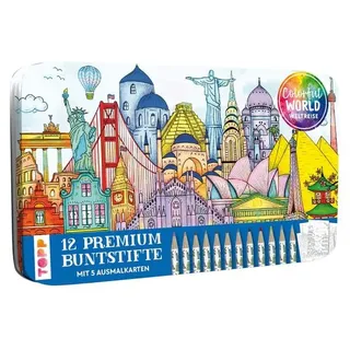 Colorful World Weltreise Designdose mit 12 Buntstiften
