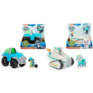 PAW PATROL, Dinosaurier-Rettungsfahrzeug mit Rex-Figur & Schneemobil mit Everest-Figur (Sustainable Basic Vehicle/Basis Fahrzeug), Spielzeug für Kinder ab 3 Jahren
