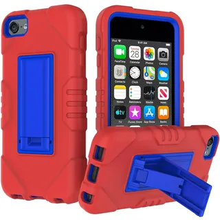 Cyberowl iPod Touch 7 Hülle für Kinder, Ständer für iPod Touch, kratzfest, Anti-Fingerabdruck, robuster Schutz, stoßfest, robuste Abdeckung, Apple iPod Touch 2019, Rot/Blau